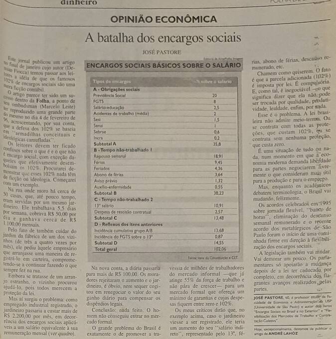 José Pastore coluna Folha de São Paulo